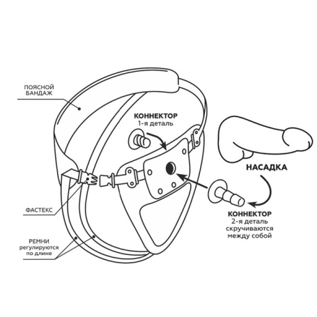 Страпон с 3 насадками Exotic-Sara